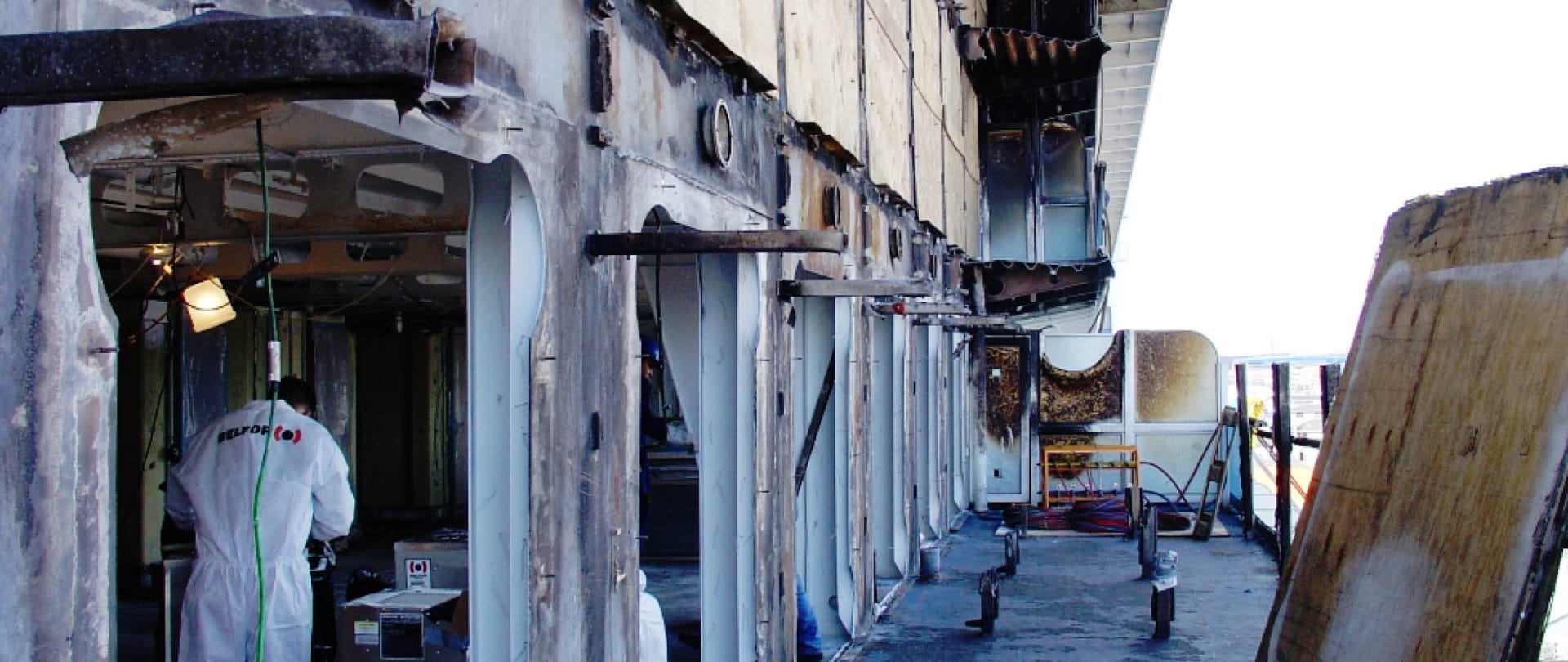 A boat being refurbished by BELFOR